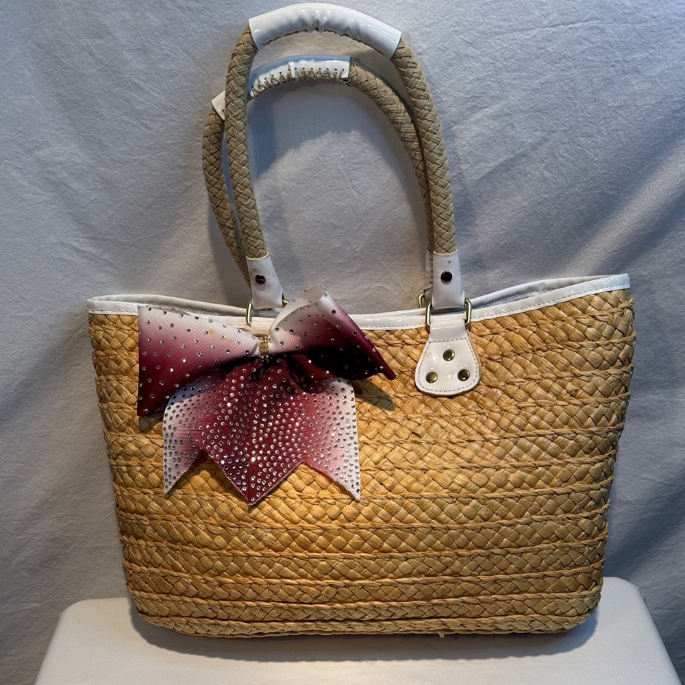 White Stag Straw Tote with Ombre Burgundy Bow